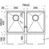 Acl Eden 760mm x 440mm Double Bowl Kitchen Sink